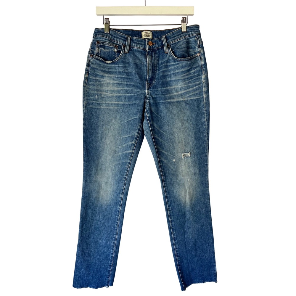 J.Crew Slim Broken In Boyfriend Jeans 28T Medium Wash Distressed Raw Hem